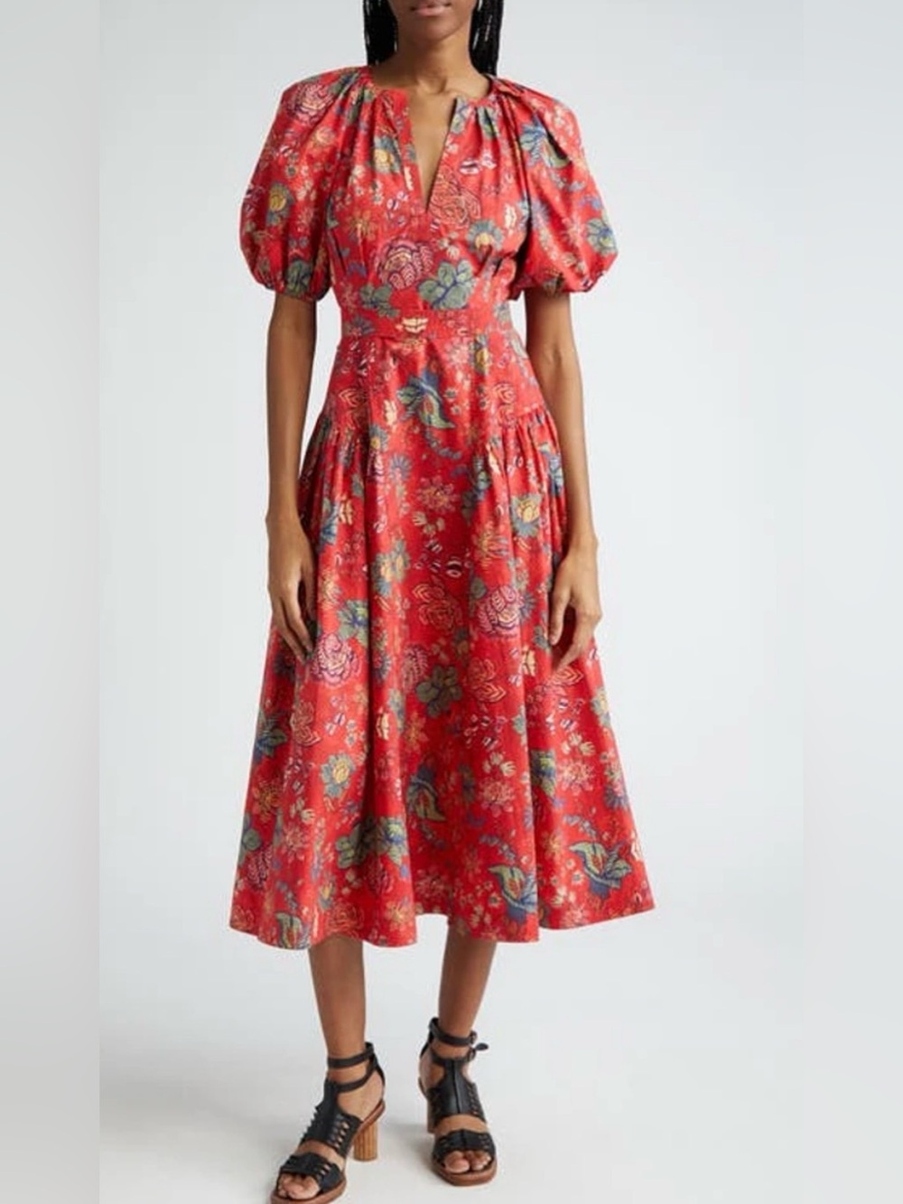 Ulla Johnson Carina Print Puff Sleeve Midi Dress Hibiscus, Size 2. NWT!